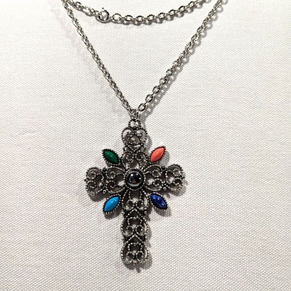 Silver Filigree Cross Stone Accents - Picture 5 of 8